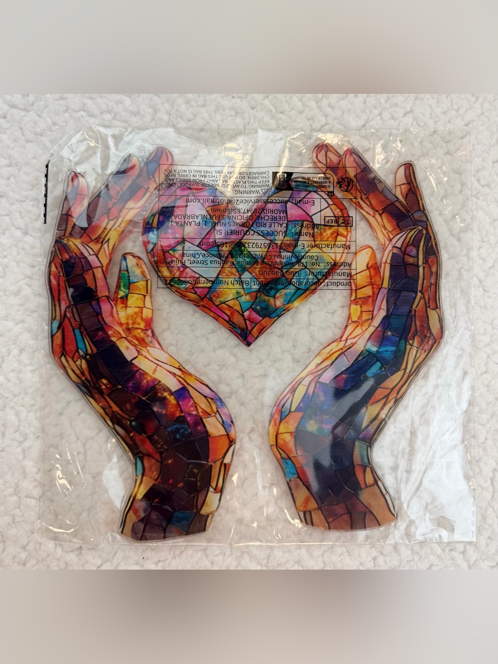 Multicolor Mosaic / Faux Stained Glass Heart and Hands Hanging Wall Art, OS - Picture 3 of 10